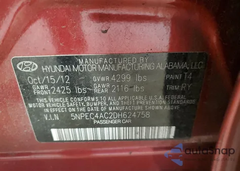 2013 Hyundai Sonata Se from USA, damaged, VIN 5NPEC4AC2DH624758